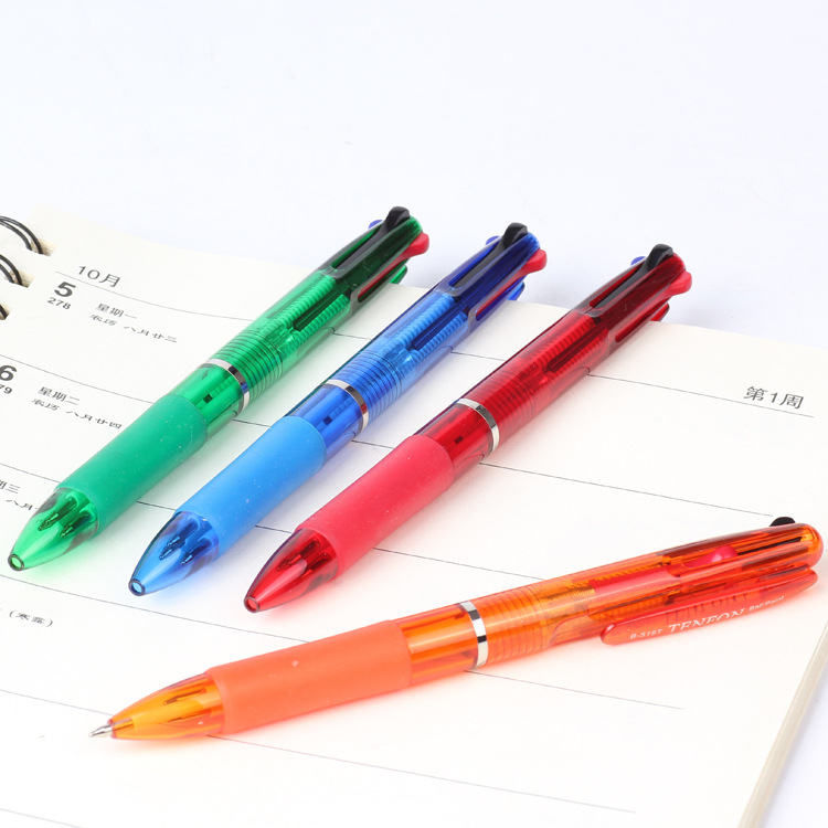 Foreign trade transparent 3-color ballpoint pen advertisement multi-color pen 516T plastic press three-color pen 48 pieces per box Item Picture