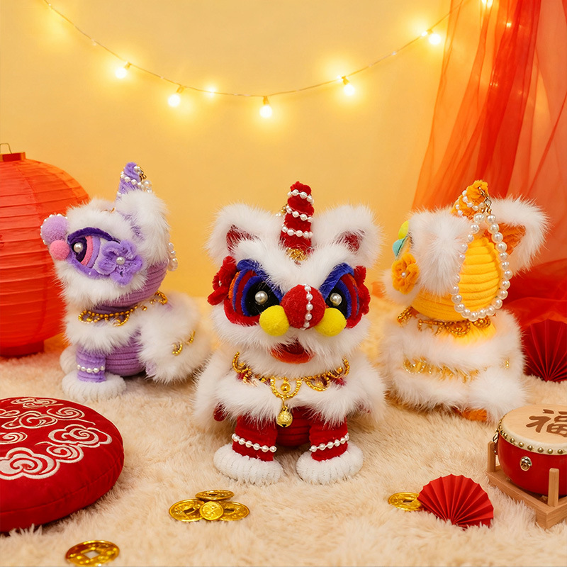 Finished Mid-Autumn Festival traditional Chinese lion dance lanterns, intangible cultural heritage, hand-held twisting sticks, lion dance children's hand-held luminous lanterns details Picture