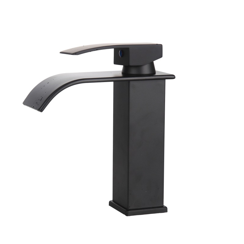Cross-border basin waterfall faucet, cold and hot dual-purpose black stainless steel wide-mouth faucet, simple balcony table faucet Item Picture