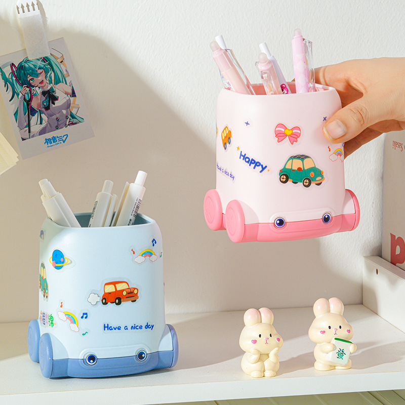 Creative cartoon car pen holder, cute and good-looking, student desktop stationery, multi-functional large-capacity storage bucket details Picture