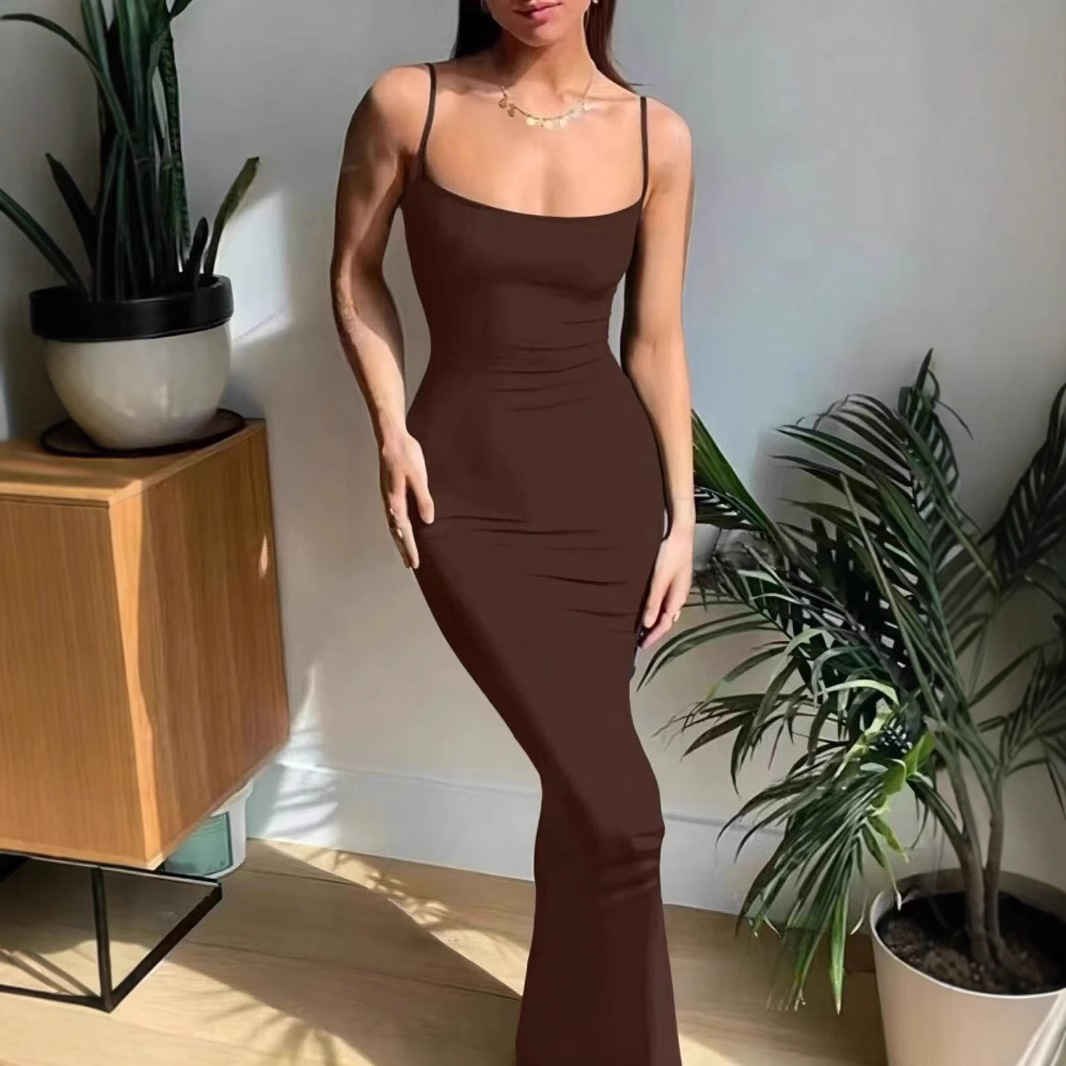 AYJ24L017-2025 Solid color sleeveless high-waisted slimming halter dress Long dress 2026 Spring New style Specification drawing