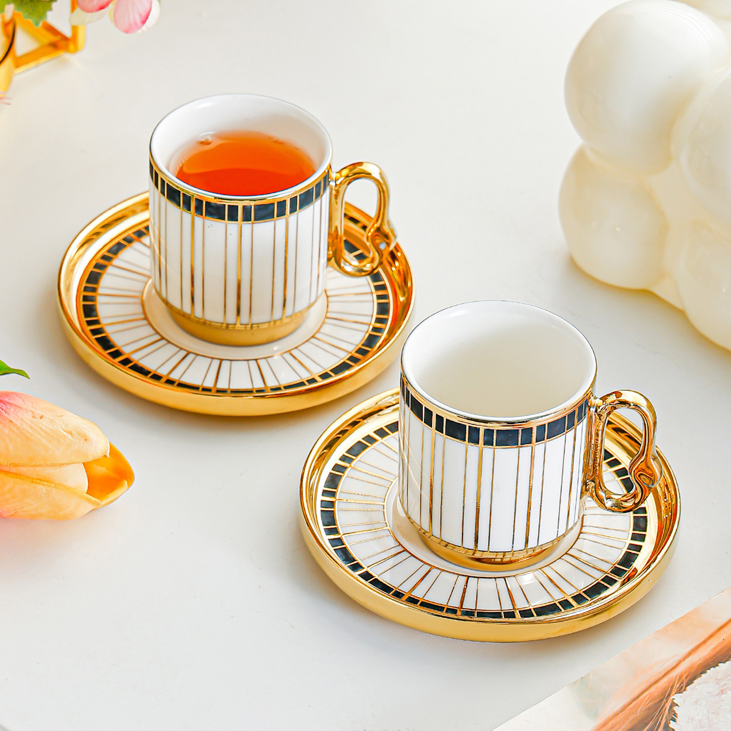 Gold-edge ceramic coffee cup, plate and stand set, thickened heat-resistant ceramic cup, commercial wear-resistant coffee shop and restaurant supplies pic 2