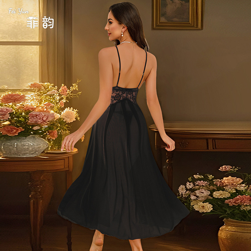 Feiyun Sexy Solid color Pure Desire Seductive pajamas Hot Mesh lace Passionate Seductive Lady halter nightdress 898 Specification image