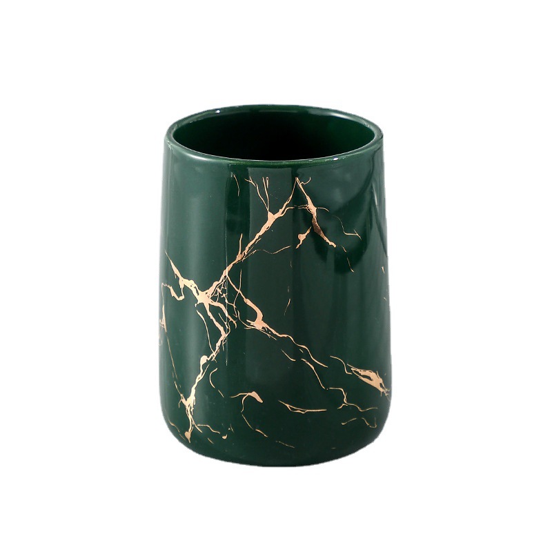 Simple and creative couple washbasin cups, home bathroom ceramic toothbrush cups, marble-patterned handless mouthwash cups Item Picture