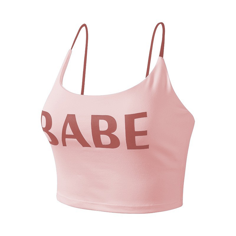 Letter halter vest, women's shock-absorbing running gathering sports underwear, thin shoulder straps, sexy yoga fitness bra Specification drawing