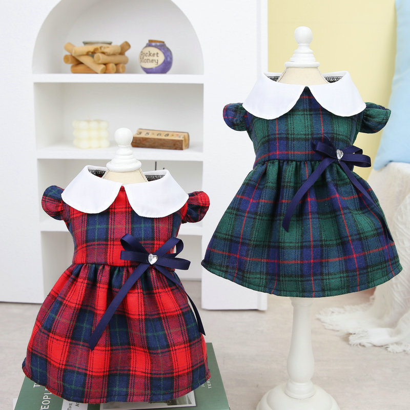 New spring and summer casual teddy bichon Frise puppy clothes featuring artistic checked skirt clothing for pet dogs and cats Application Scenario