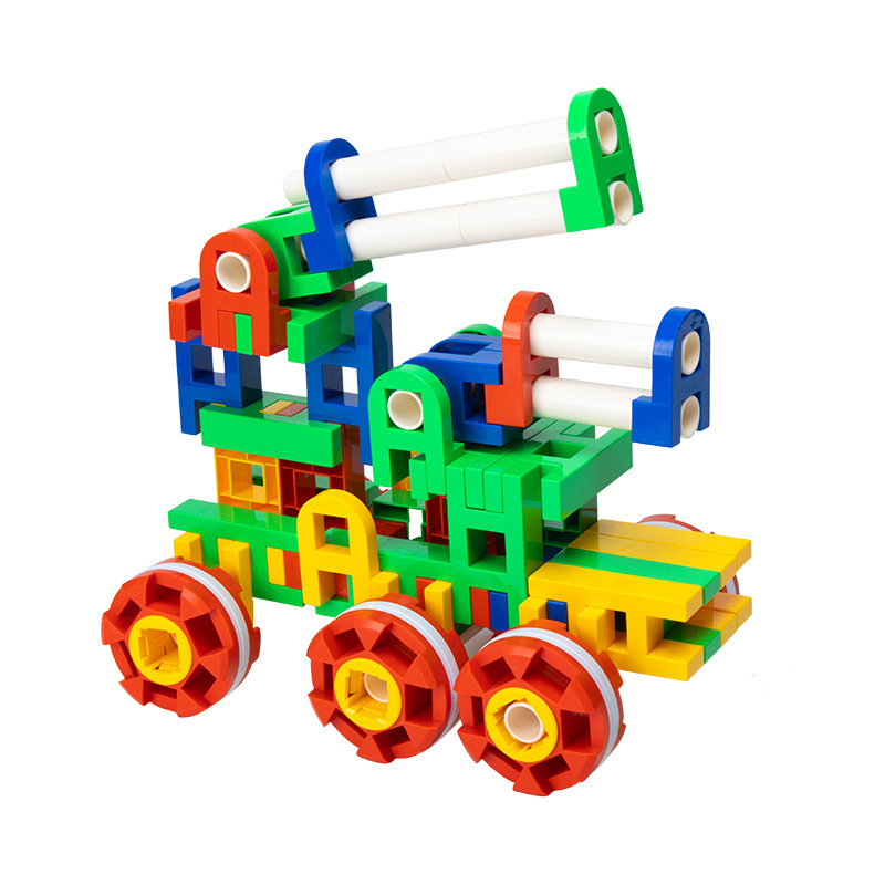 跨境外贸热卖大颗粒赛车幼儿童积木玩具DIY益智拼搭塑料积木批发白底实物图