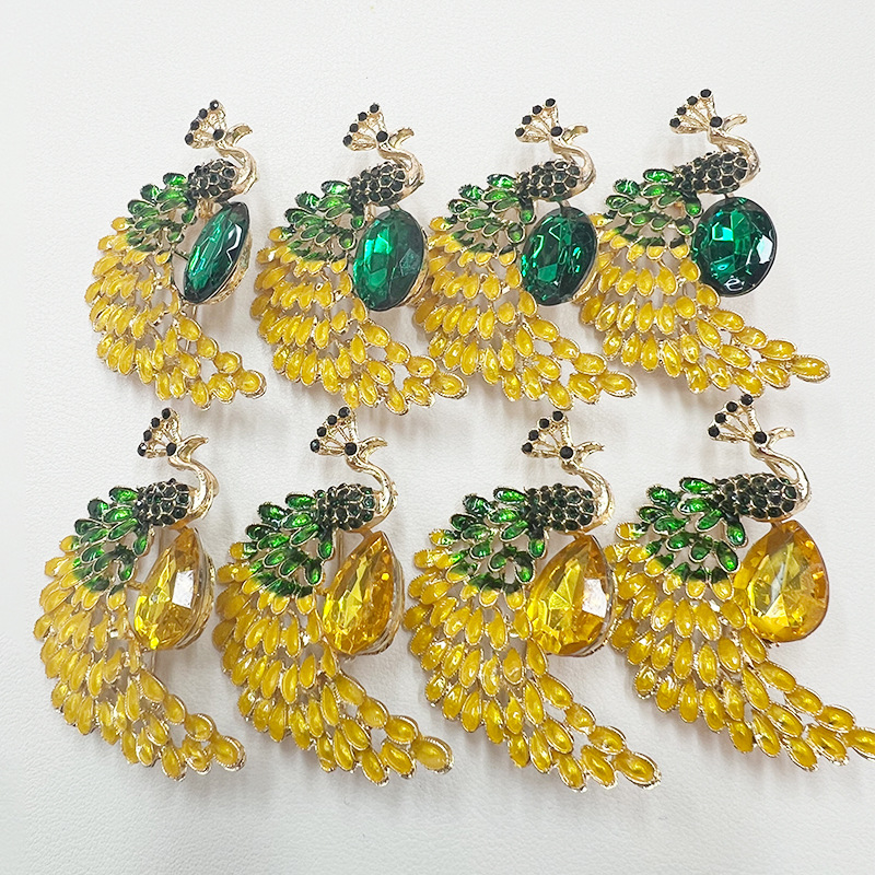 跨境重工镶钻复古动物孔雀胸针女士高档创意合金胸花服装装饰别针