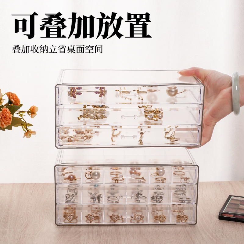 Jewelry storage box, transparent multi-layer ins necklace, ring, stud earrings, dressing table accessories, dust-proof and organizing box Specification image