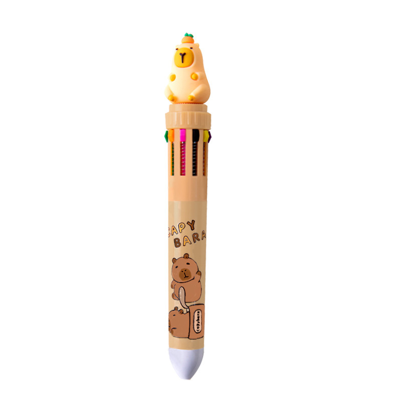 Capibara ten-color Ballpoint pen Creative student stationery, multi-color and cute press type 10-color pen press pen Item Picture
