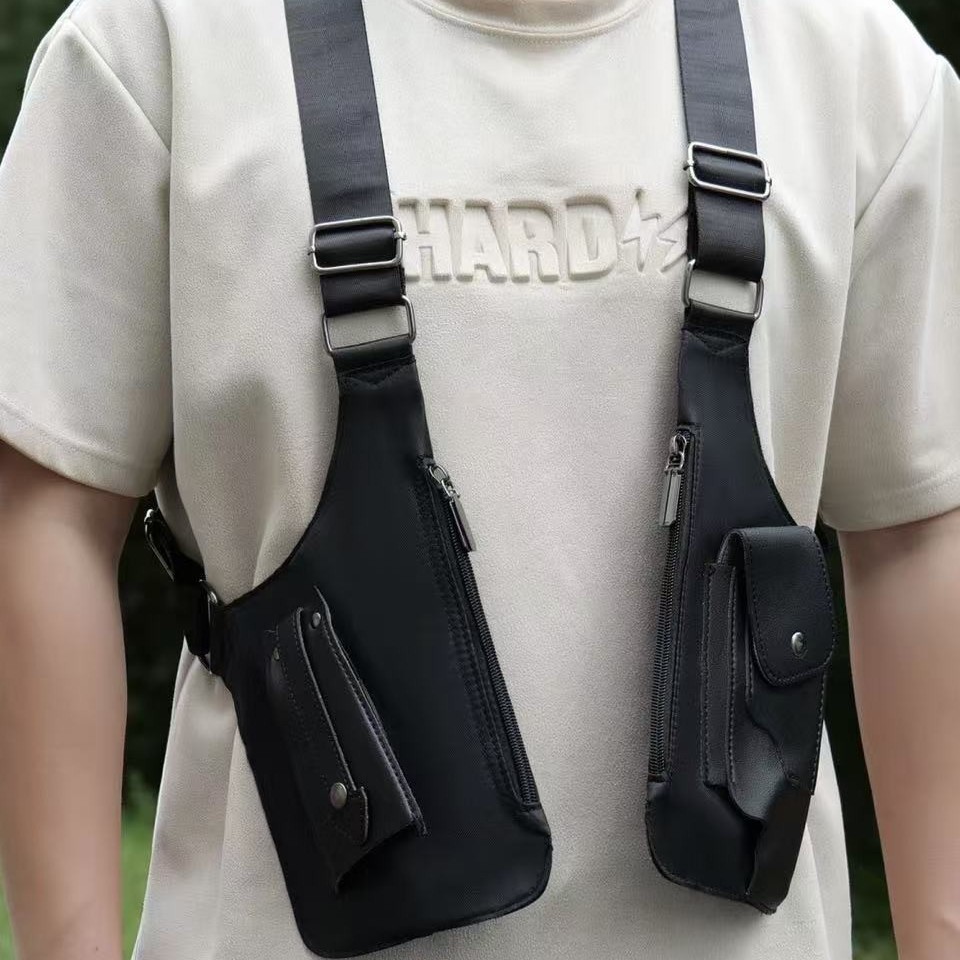 亚马逊男士复古背带腋下挎包多功能单肩包女士户外手机包便携