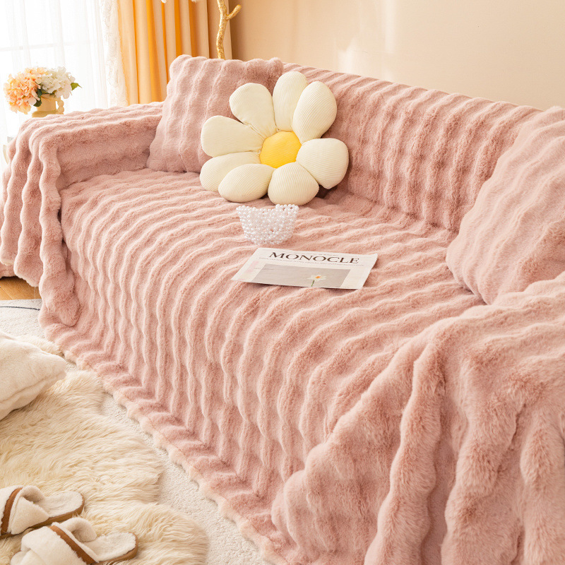 Cross-border rabbit plush sand towel, winter thickened bubble plush anti-slip and anti-cat scratch sofa cover, fabric sofa wholesale Specification image