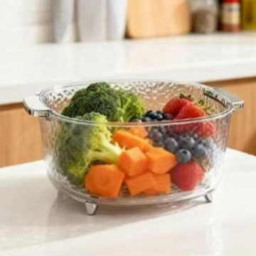 High appearance level transparent water ripple draining basket, kitchen food-grade vegetable washing basin, household multi-functional storage basket for fruits and vegetables
