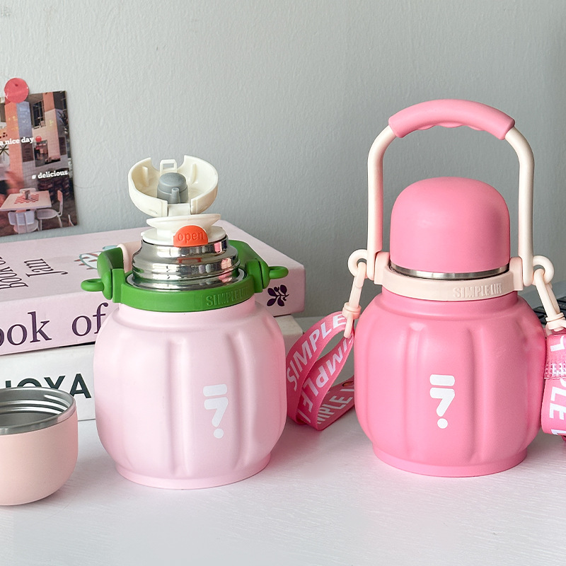 新款网红南瓜杯大肚手提便携保温杯迷你可爱大容量保温杯大肚杯细节图