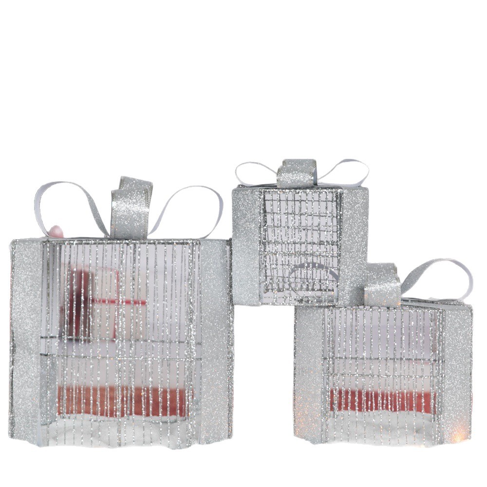 Christmas gift box three-piece set, ironwork luminous strip light led Christmas tree ornament, decorative items, gift box Item Picture