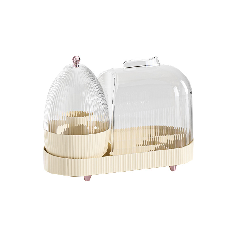 Light luxury style rotating cosmetics dust-proof storage box, makeup brush storage box, skin care product rack Item Picture