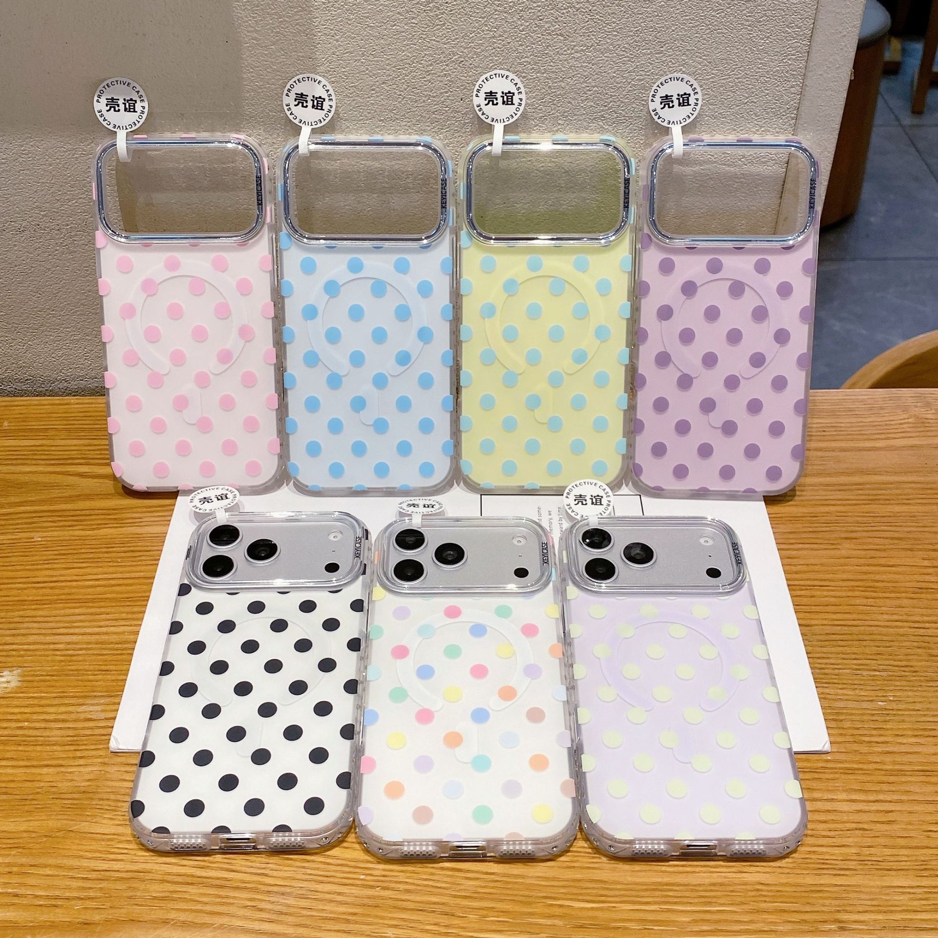 Color polka dot color iPhone17proMax magnetic phone case, Apple 16 girl matte anti-drop case