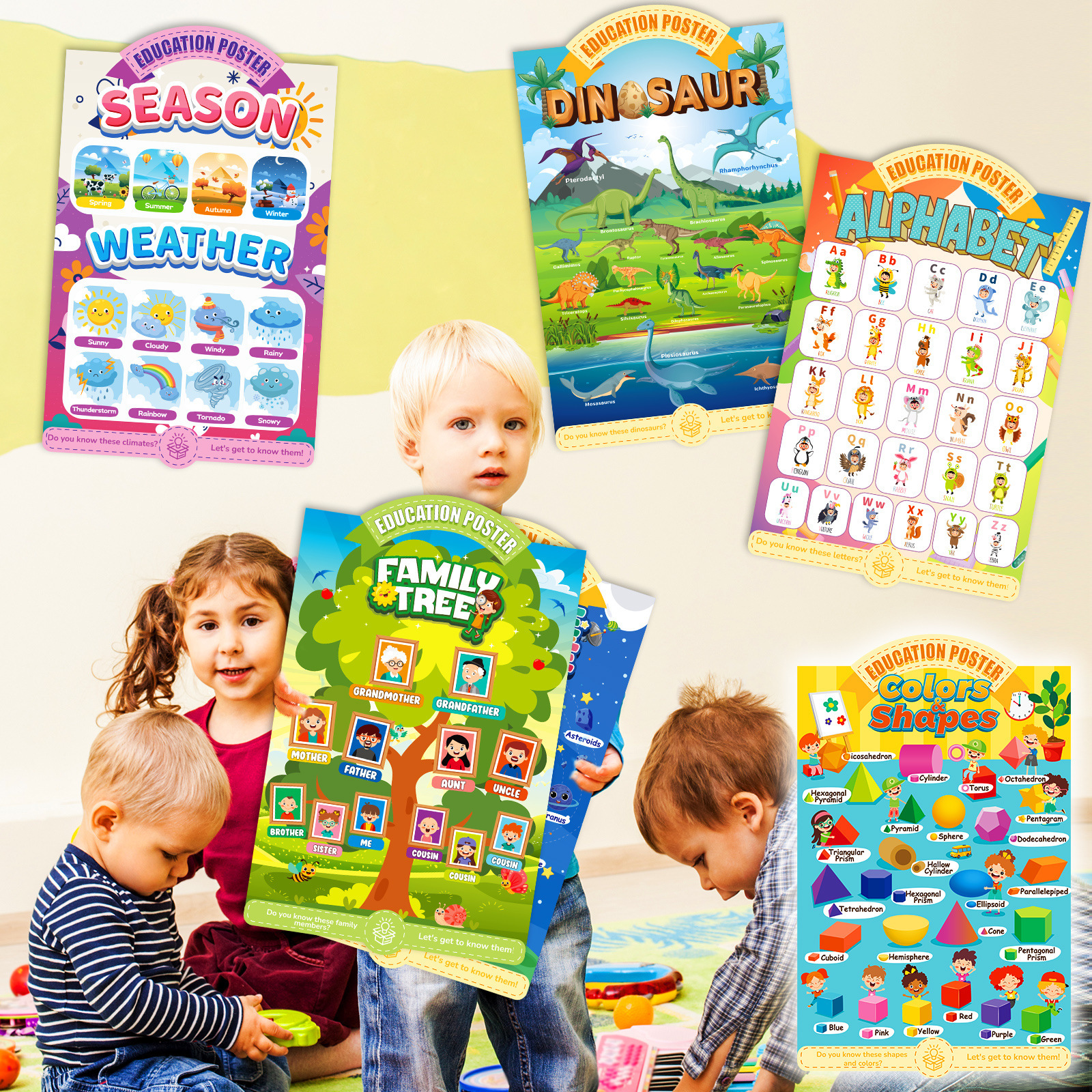 【 Fixed Price 】16 educational posters, children's early education cartoon decorative paintings, English enlightenment wall pictures, and children's character recognition Specification image