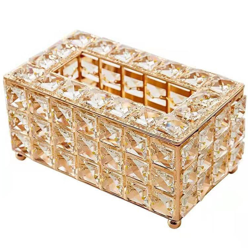 European-style best-selling ins tissue paper, metal tissue box, living room desktop storage box, crystal tissue box, factory direct sales Item Picture