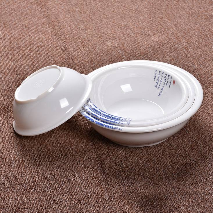 Melamine tableware A5, white decal soup bowl, threaded bowl, noodle bowl, small bowl, seasoning bowl, rice bowl, imitation porcelain tableware full figure