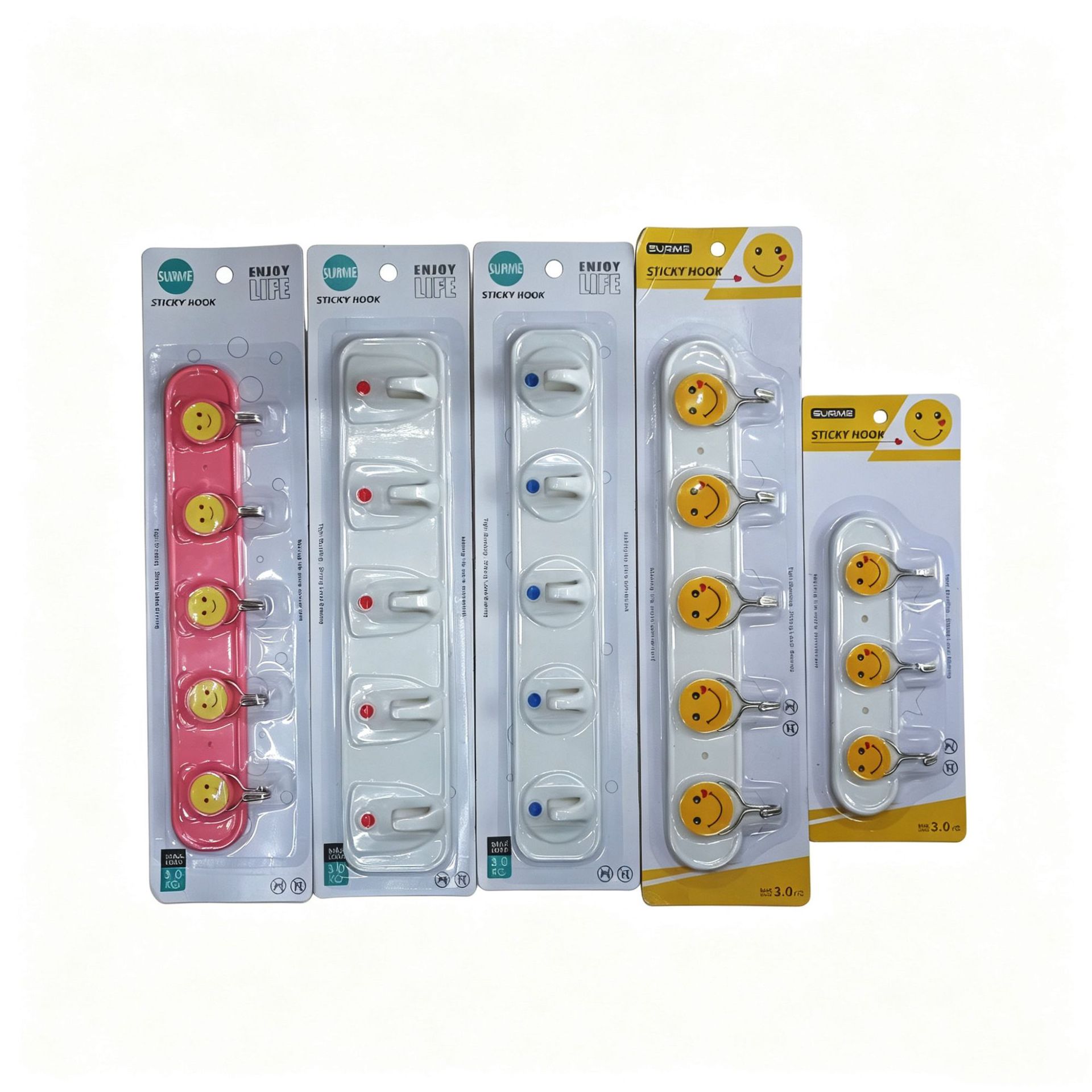 Cartoon smiling face row adhesive hook, nail-free 3/5 row hook, perforation-free portal coat hook wholesale RS-500985 Item Picture