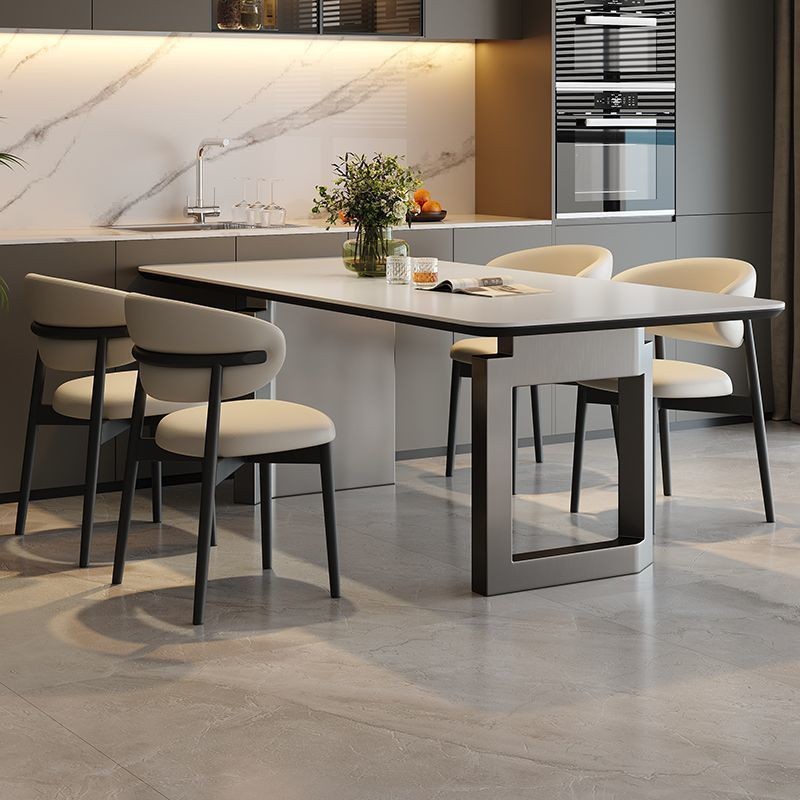 Star Factory wholesale minimalist rock plate dining tables, modern light luxury designer grey glossy Italian rectangular dining table and chair sets