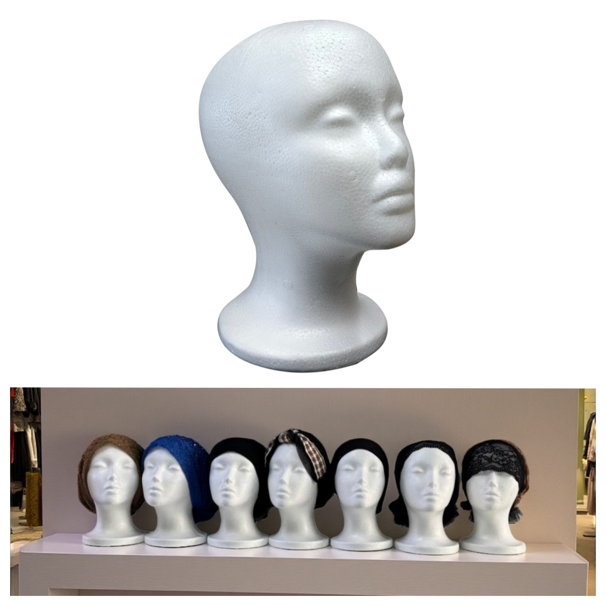 头模泡沫头假人头橱窗展示假发帽子女头模抽象白色道具泡沫头围巾头巾假发展示模特道具