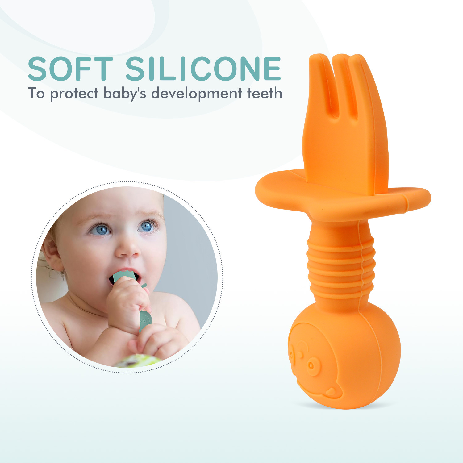 Infant and toddler silicone fork spoons, short-handled spoons, baby teething training spoons, cross-border e-commerce mother and baby feeding sets wholesale Application Scenario