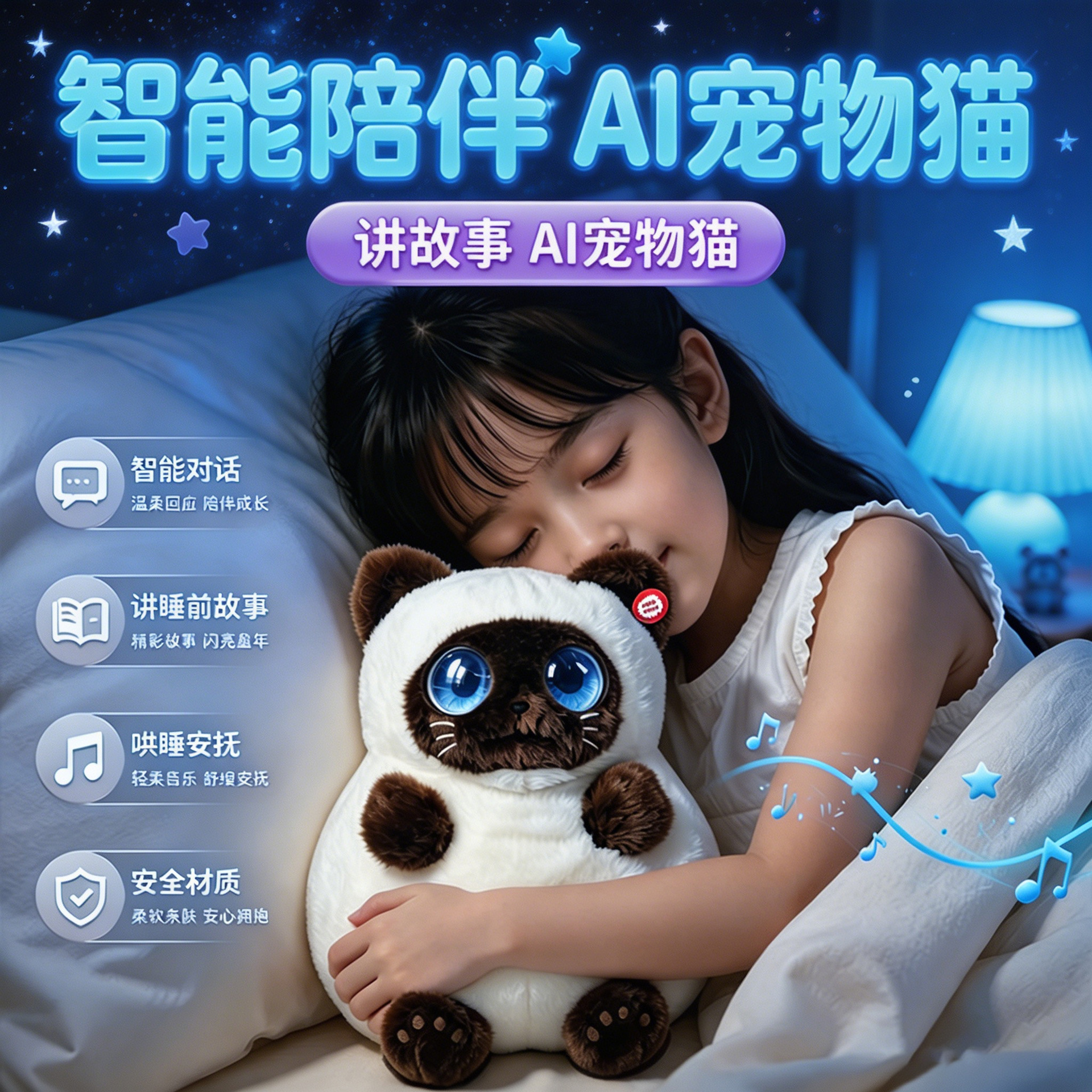 Cross-border intelligent ai plush toys, cat dolls, emotional companionship, robot dialogue, early education dolls, children's creative national trend