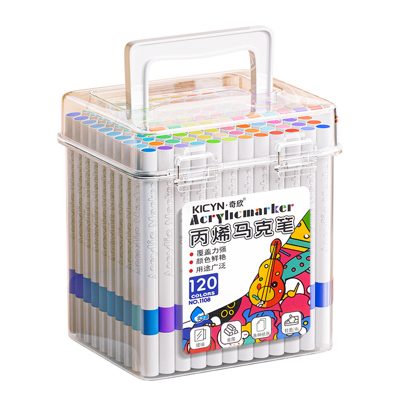 Qixin 120-color soft-tipped acrylic bucket marker pen DIY Drawing Water-based color pen Children's doodle marker pen Item Picture