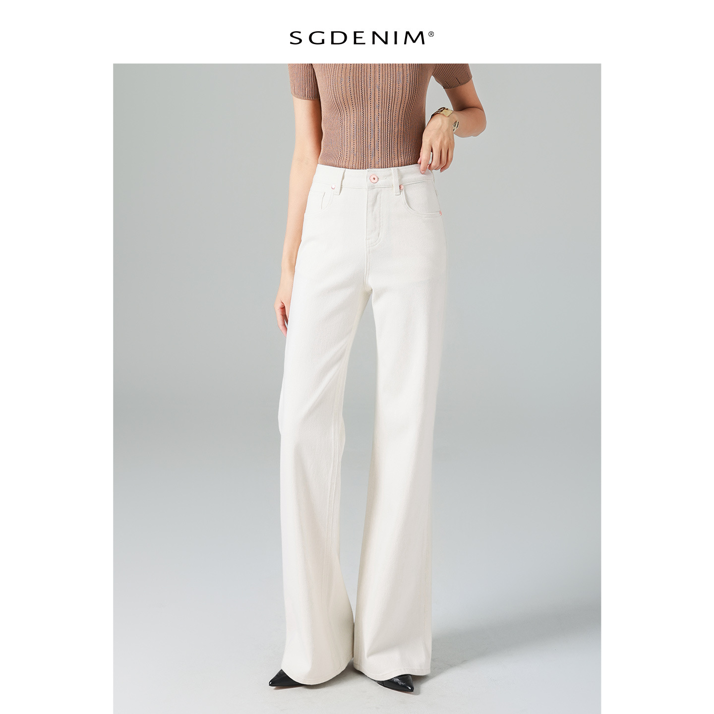 气质白牛/高腰牛仔裤女微喇叭裤阔腿直筒宽松25秋新款松弛感显瘦