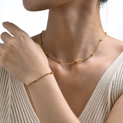 Cross-border best-selling summer beach vacation necklace, chain bracelet, stainless steel round bead chain, women's bracelet accessory details Picture