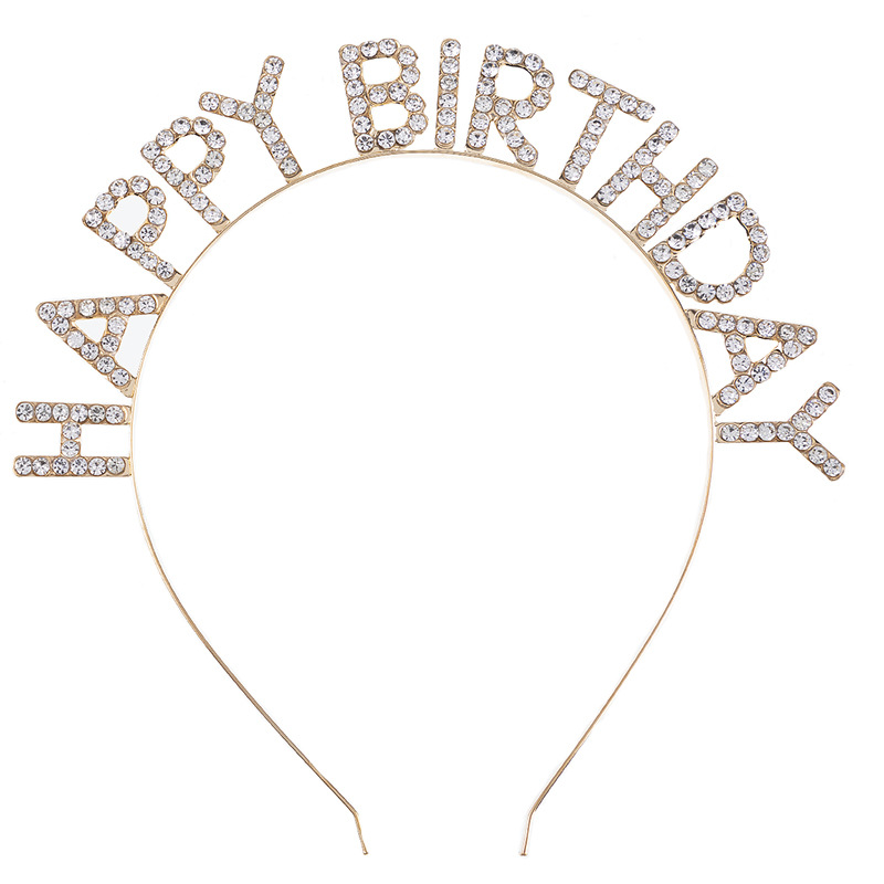 Cross-border BIRTHDAY party headband with letters "HAPPY BIRTHDAY", water diamond headband, colorful diamond shiny hair accessory, girl birthday party photo and check-in headwear
