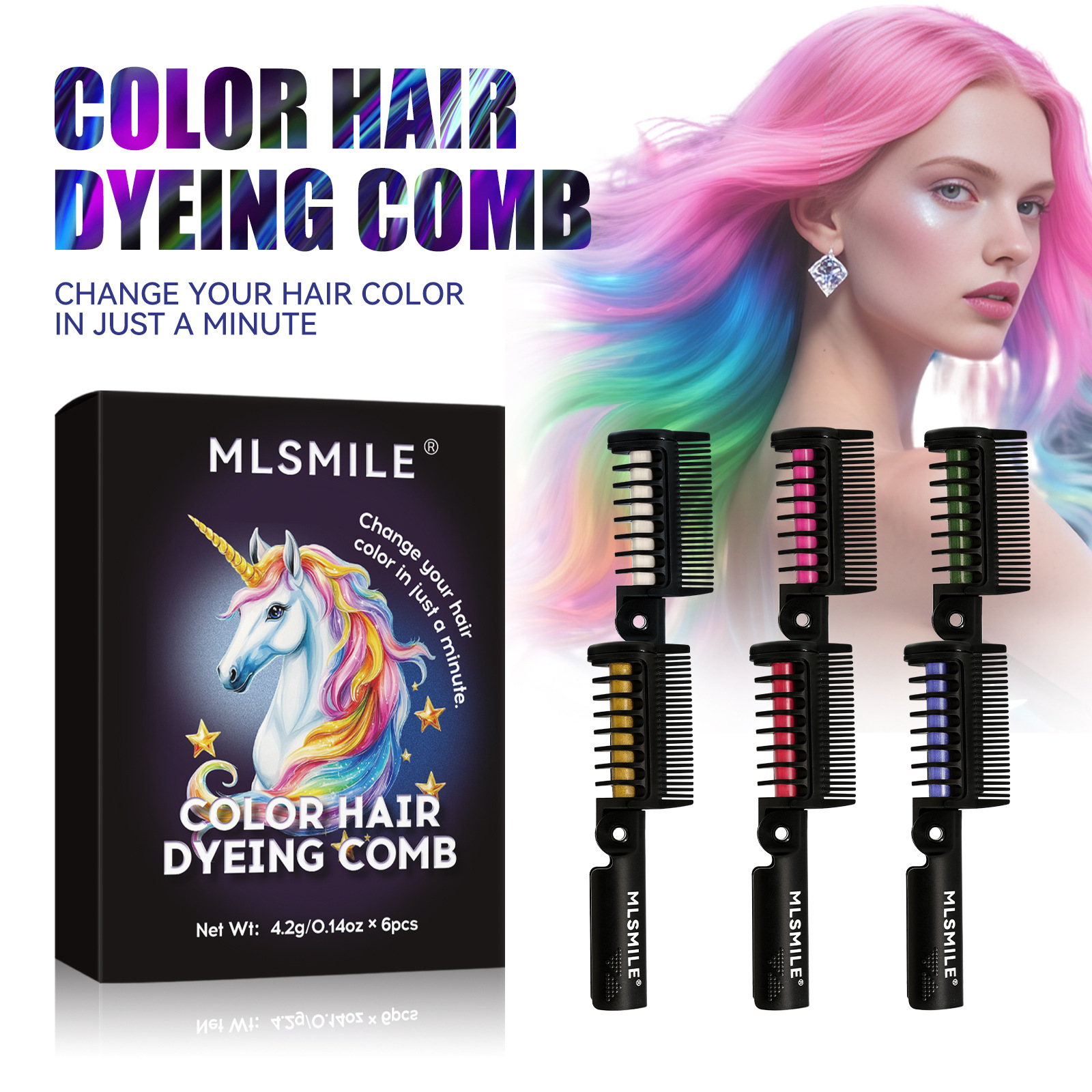 Cross-Border 12-Color Dazzling Hair Dye Comb Set, Amazon Bestseller For Children, Suitable For Picking And Dyeing Hair Sticks, Temporary Hair Dye Cream