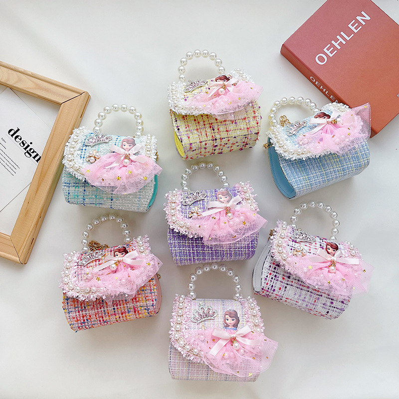 New children's bags, fashionable princess single-shoulder crossbody bag, Korean version cute pearl girl handbag, trendy wholesale