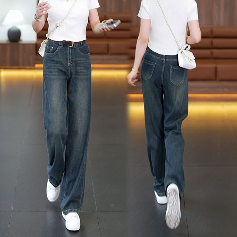 Wide-leg jeans for women 2025 Autumn new style High-waisted slimming wide-leg pants retro stretch versatile floor-length straight-leg pants