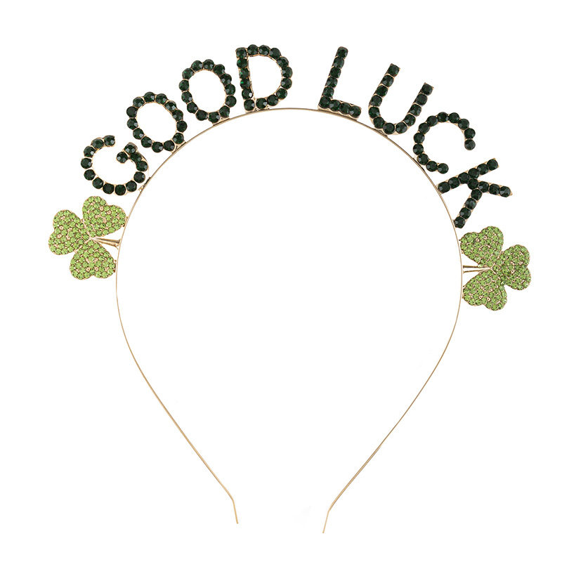 The manufacturer's new cross-border Irish Festival GOOD LUCK letter headband and green rhinestone clover headband from Europe and America