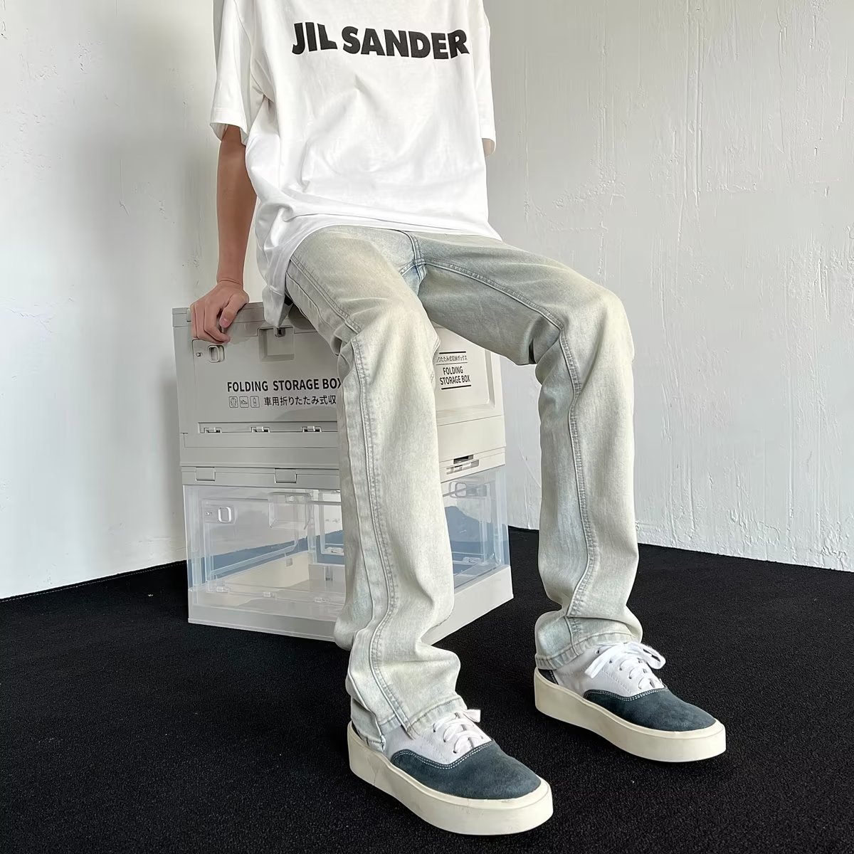 Washed and aged jeans for men's summer, new Hong Kong-style ins retro trend loose straight-leg trousers, one-piece consignment Specification image