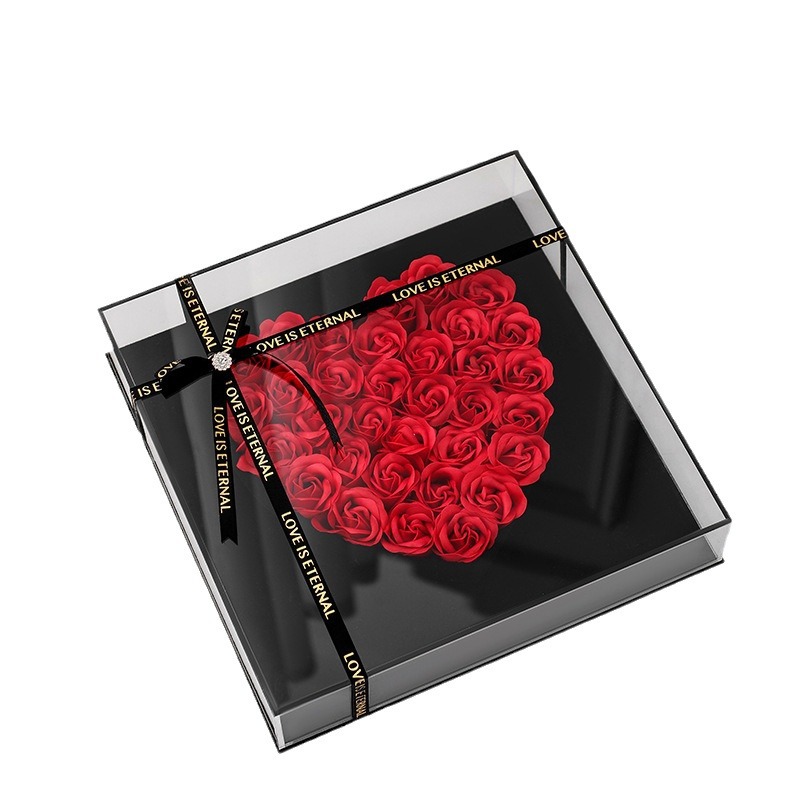 Soap flower acrylic flower box for your girlfriend's birthday gift box, Valentine's Day gift, small chanel-style rose decoration Item Picture