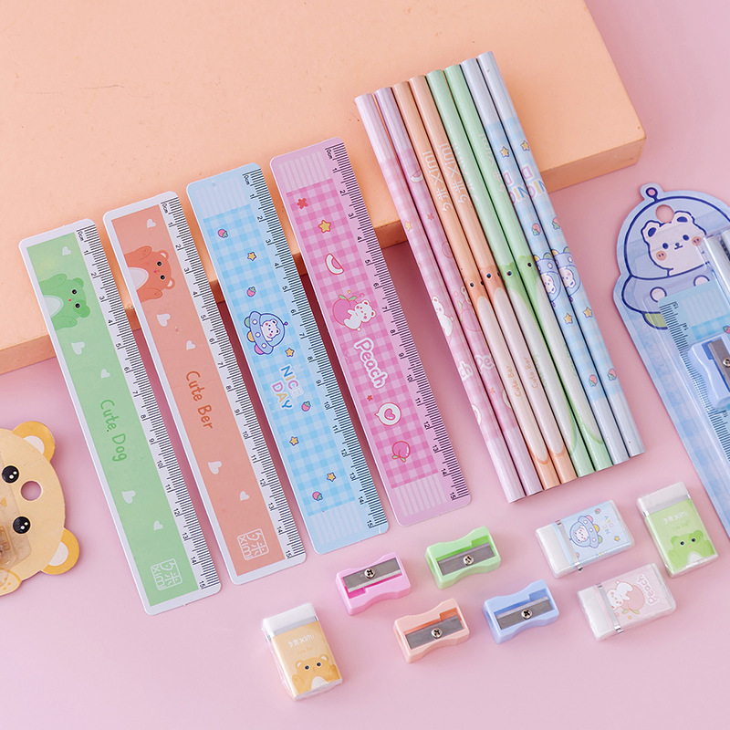 Festival gift cartoon stationery set, student pencil set, original new five-piece set, eraser pencil sharpener Application Scenario