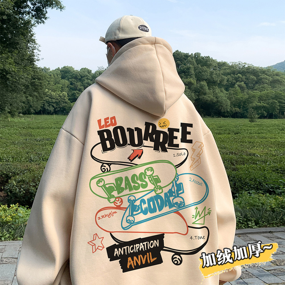Graffiti hooded sweatshirt men's autumn and winter thickened and fleece American-style retro 400g oversized coat full figure