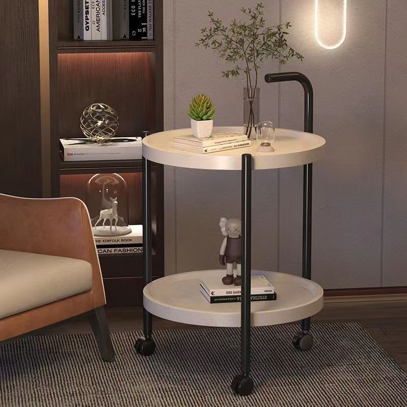 Double-layer tea table side table with a sense of luxury, movable tea, bedside storage rack for the bedroom, simple wheeled tea table for home use details Picture