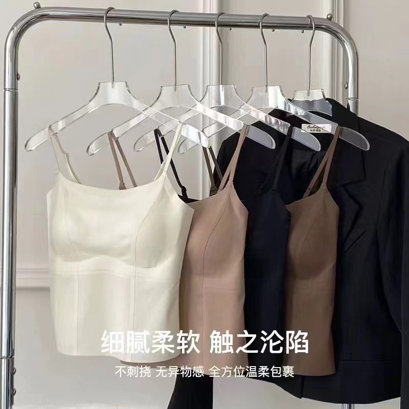 美背吊带文胸一体咖色修身无痕打底内衣带胸垫背心女身体防护劳保服详情1