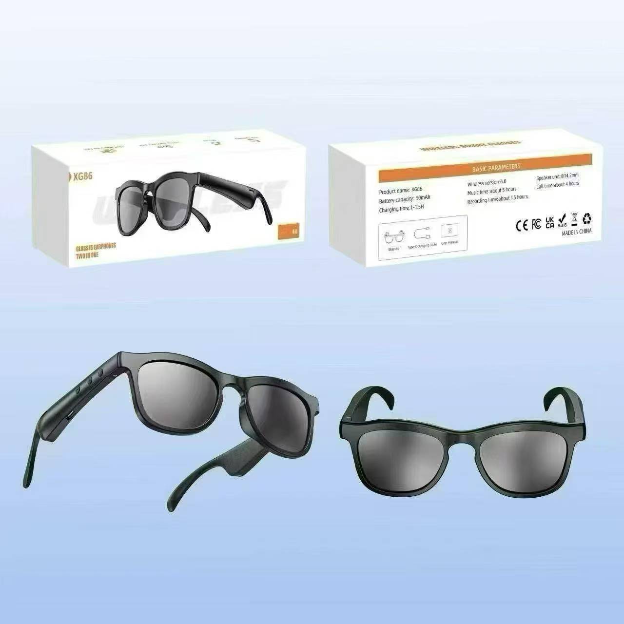 XG86 gafas de recepción de llamadas reproducción de música interruptor/gafas de sol espejo bluetooth inalámbrico gafas inteligentes/cross border