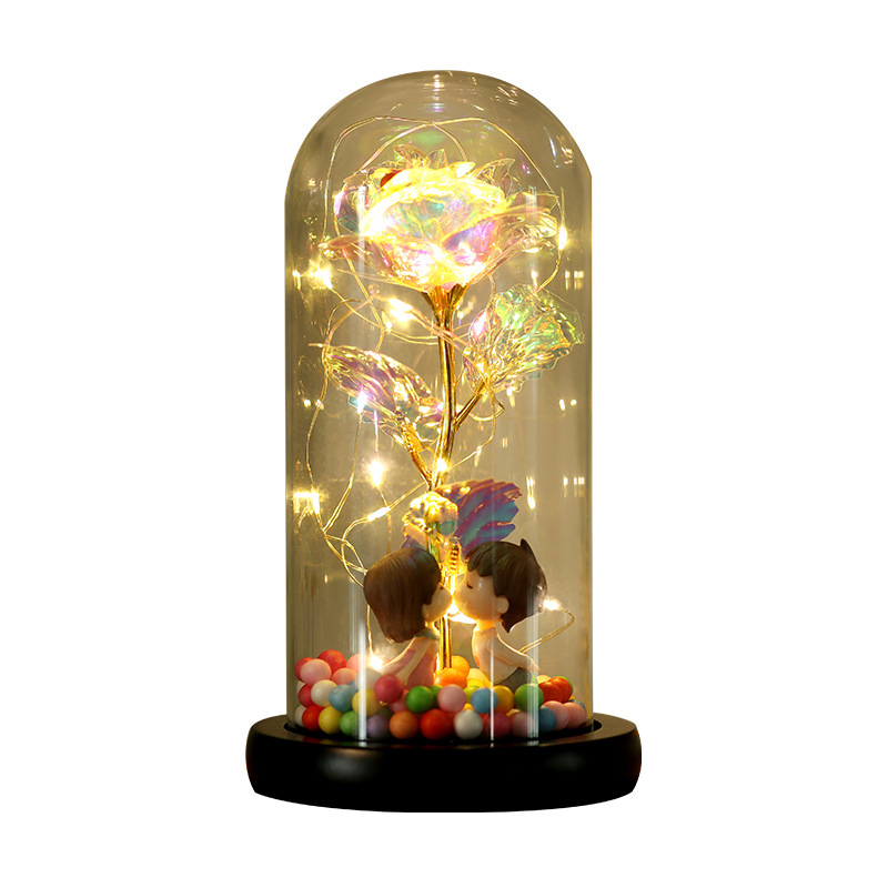 Valentine's Day gift: Seven-color 24k gold foil flower gold imitation with light, eternal rose glass cover gift box set Item Picture
