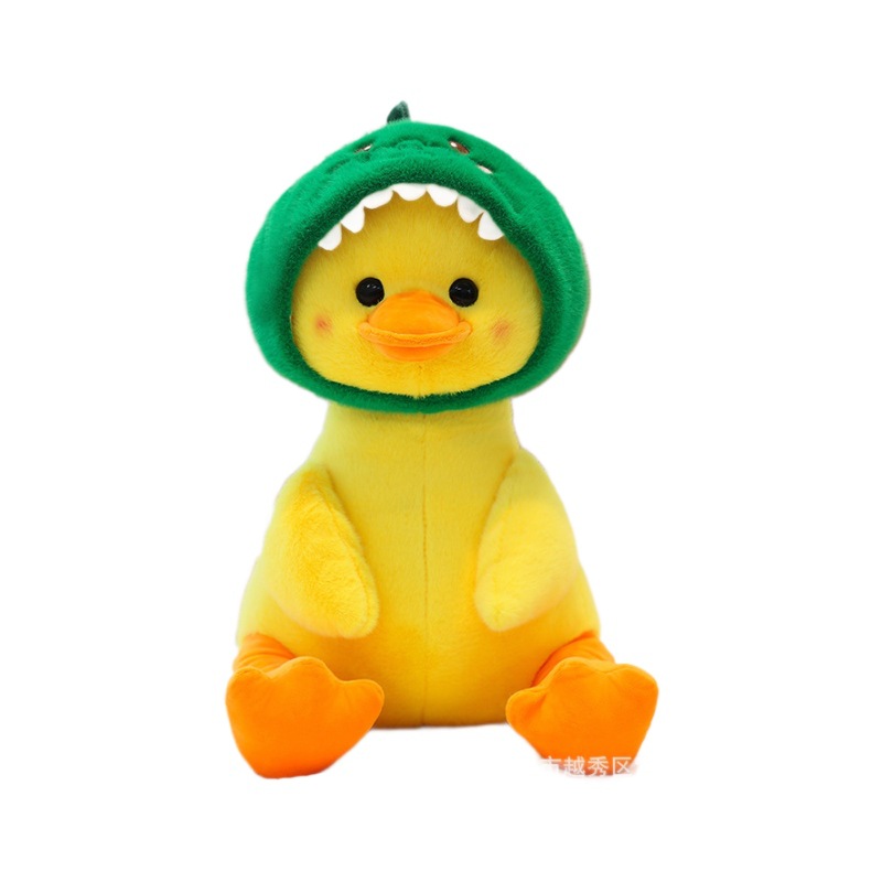 Influencers con capucha pato amarillo pequeño peluche muñeco de dibujos animados adorable transformación dinosaurio niños regalo de cumpleaños al por mayor Item Picture