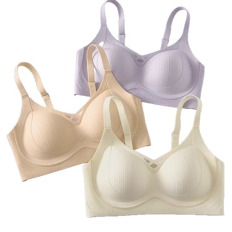 无痕舒适云朵内衣女士小胸收副乳聚拢上托防下垂薄款无钢圈文胸罩白底实物图