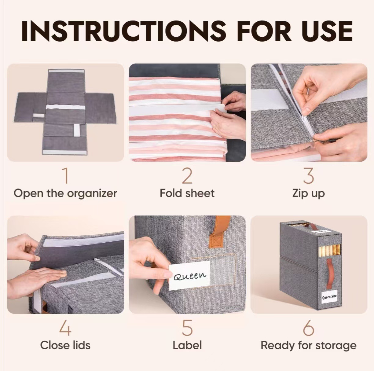 Cross-border four-piece set storage box, bedroom multi-functional foldable organizing box, clothes and pants storage box, bed sheet storage box Application Scenario