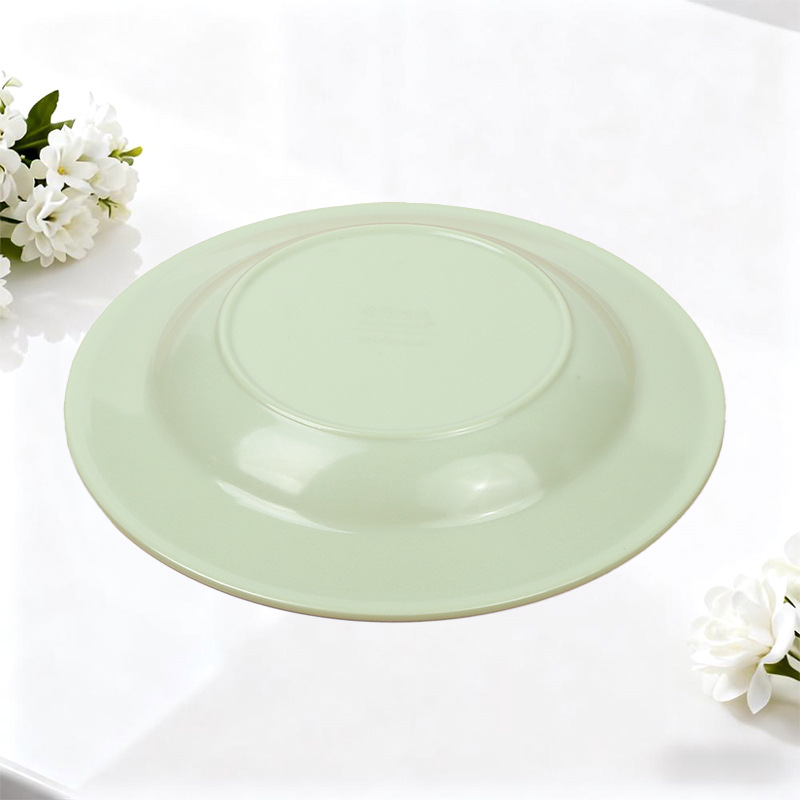 Hotel light green imitation porcelain shallow plates, Western steak plates, seafood plates, and custom-made multi-sized logo melamine tableware plates for restaurants details Picture