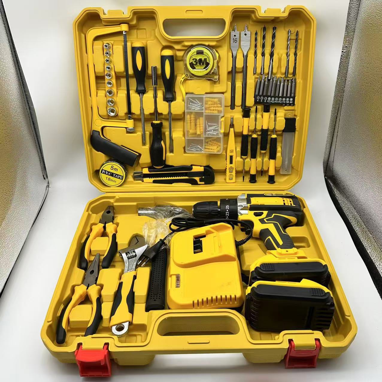 Hand drill, impact drill, household lithium battery hand drill, rechargeable drill, electric screwdriver, electric rotary drilling, cross-border set Application Scenario